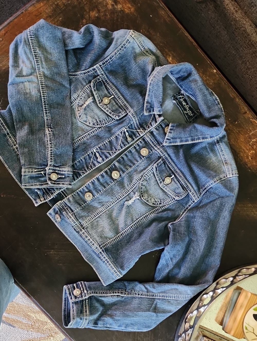 AMETHYST JEANS Blue Denim Trucker Jacket for Kids XL Or Adult Small